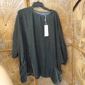 NWT Karen Seo Steel Gray Velvety Oversized Tunic XL Pocketed New Woven Chrissy